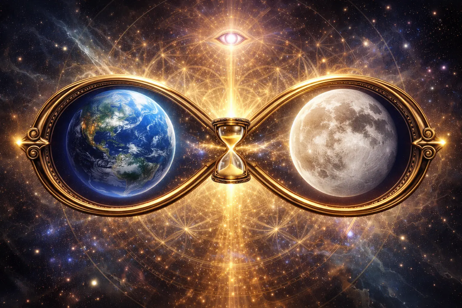 Kozmikus háttér, végtelen jel és égitestek — illusztráció